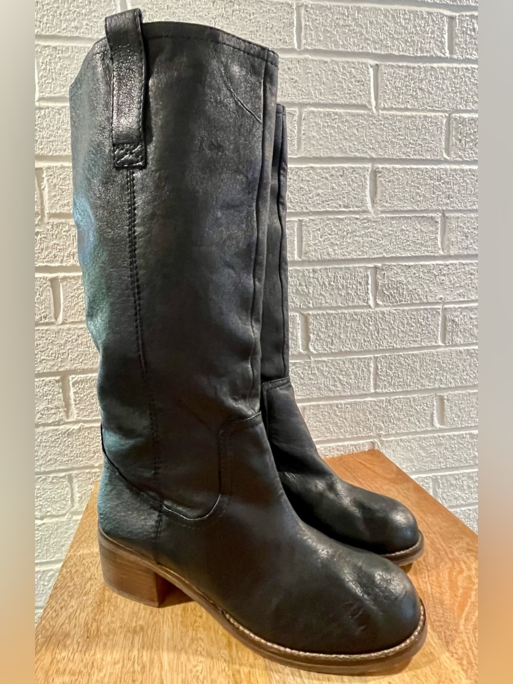 Steve Madden Foreway Tall Black Leather Knee High Pull On Boot Women's 10